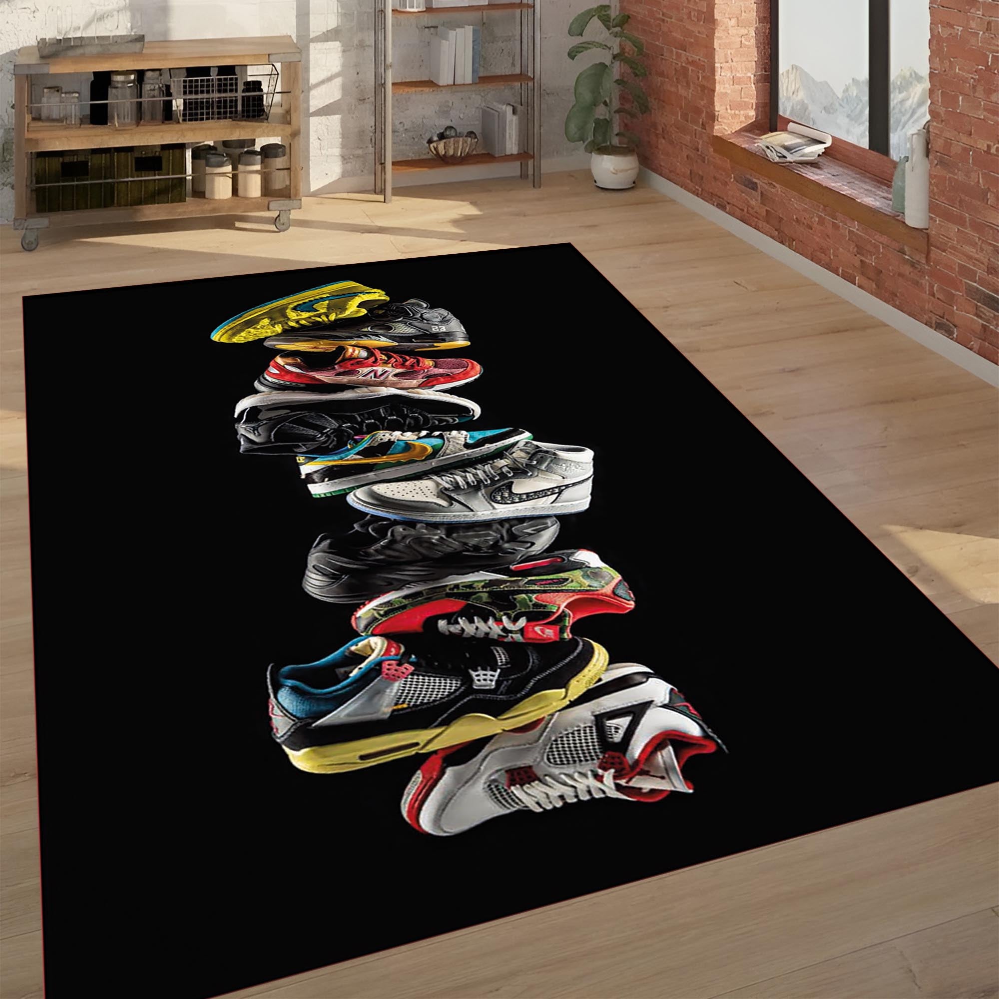 Cool Sneaker Rug – Modern Shoe Art Carpet for Bedroom & Game Room, Streetwear Decor for Sneakerheads