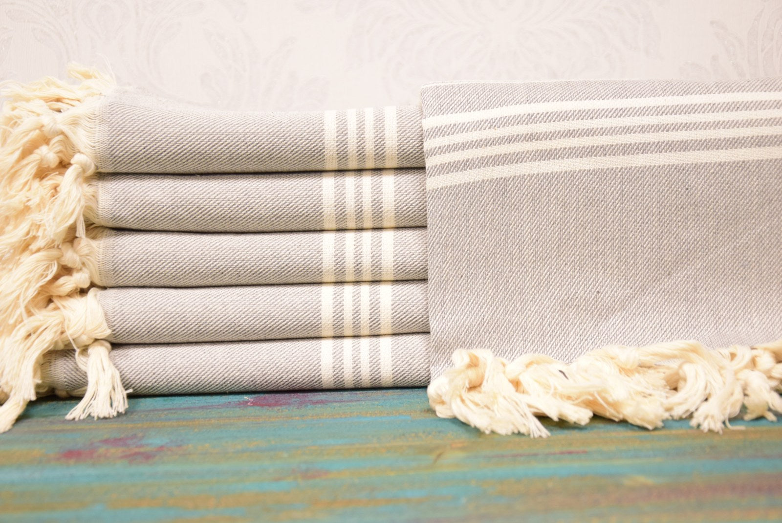 Gray Striped Turkish Towel – Handmade Cotton Bath & Spa Towel, Personalized Gift for Her, Bridesmaid Gift, Modern Home Decor Accent