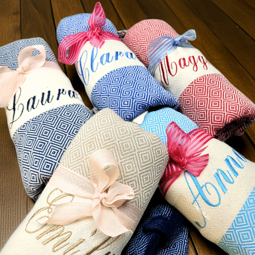 Custom Name Turkish Towels – Personalized Gift for Her, Bridesmaid or Bachelorette Party Favor