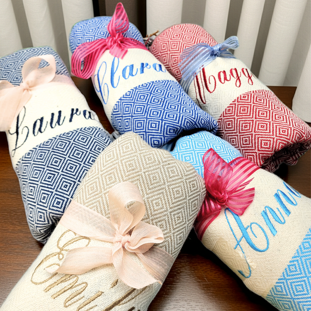Custom Name Turkish Towels – Personalized Gift for Her, Bridesmaid or Bachelorette Party Favor