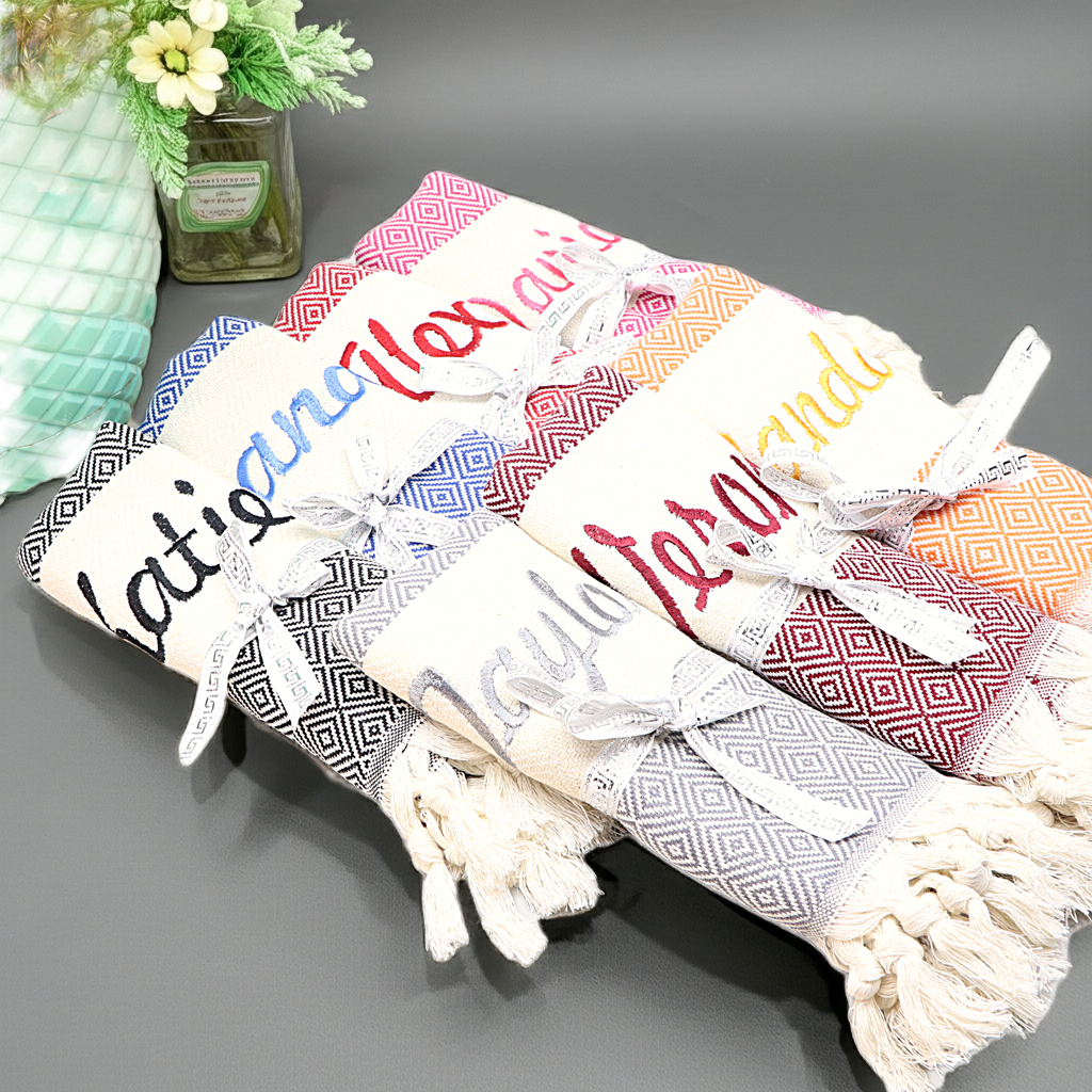 Personalized Turkish Towel – Bridesmaid Gift, Christmas Gift, Bachelorette Party Favor, Custom Name Spa Towel