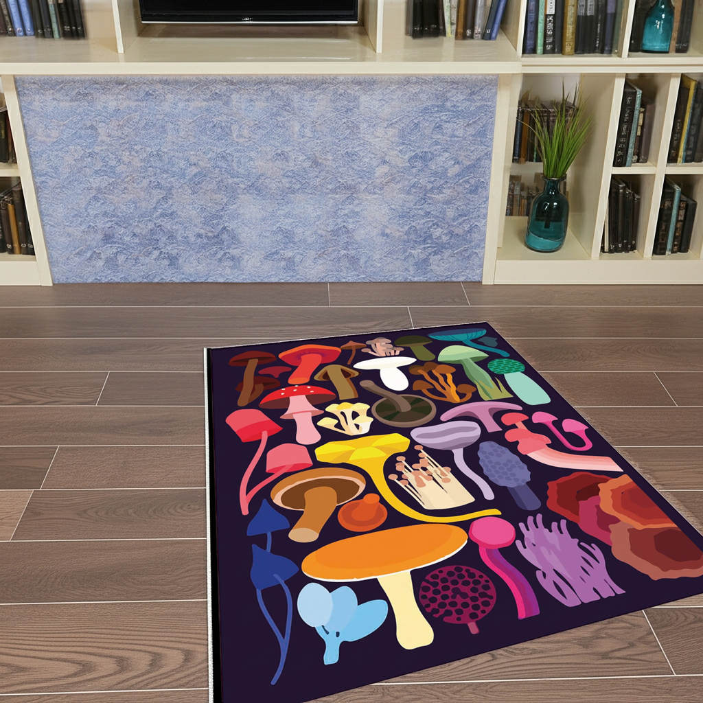 Vibrant & Colorful Mushroom Art Rug | Custom Designed Floor Mat