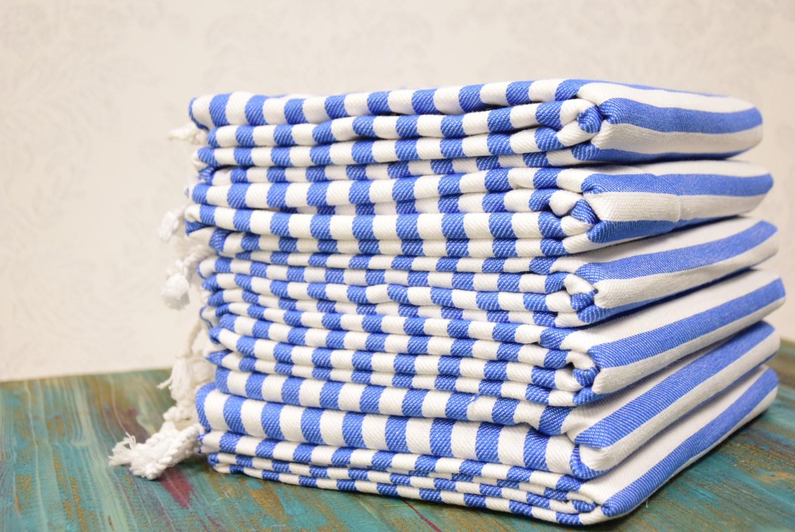 Classic Blue Striped Turkish Towel – Personalized Embroidered Gift for Her, Bridesmaid or Bachelorette Party Favor, Handmade Cotton Bath & Spa Towel