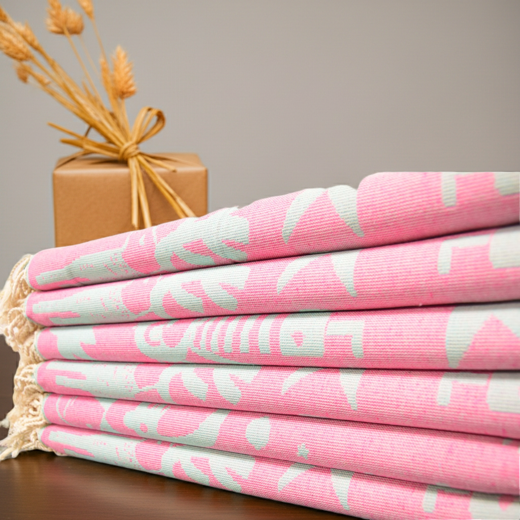 Pink Kids Turkish Towel – Cute Animal & Car Pattern, Personalized Gift for Children, Soft Cotton Bath or Beach Towel, Custom Embroidered Baby Gift