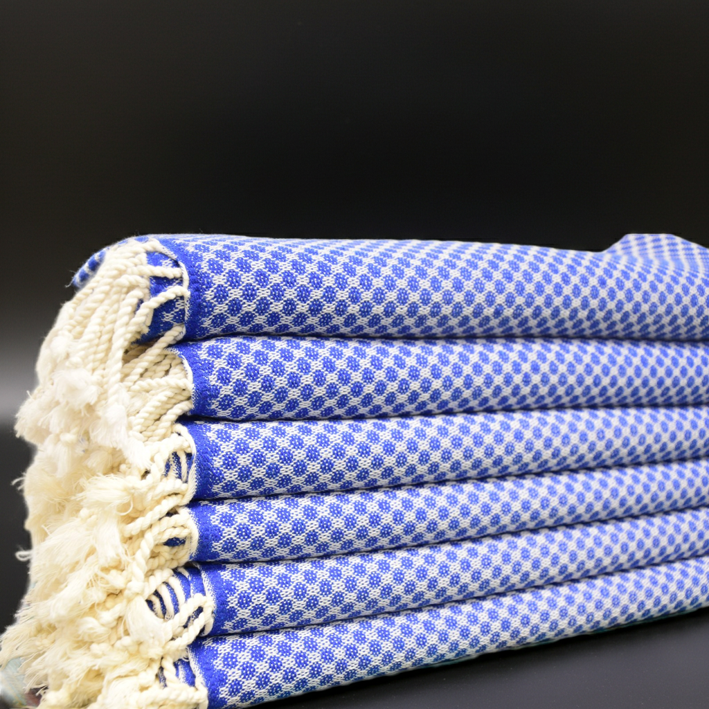 Royal Blue Honeycomb Turkish Towel – Personalized Embroidered Gift, Bridesmaid Spa Favor, Custom Cotton Bath & Beach Towel, Handmade Gift for Her