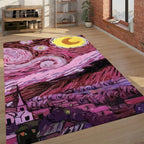 Pink Starry Night Rug – Van Gogh Inspired Art Carpet, Modern Abstract Design for Bedroom or Living Room Decor