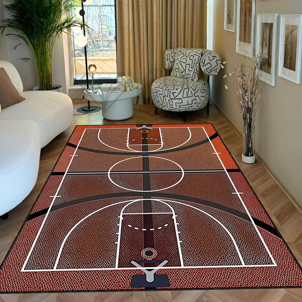 Basketball Court Area Rug | NBA Theme Sports Fan Floor Mat | Hardwood Design Carpet