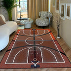 Basketball Court Area Rug | NBA Theme Sports Fan Floor Mat | Hardwood Design Carpet