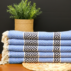 Blue Turkish Towel – Handmade Cotton Bath & Spa Towel with Black Diamond Design, Personalized Gift for Her, Bridesmaid Gift, Luxury Home Decor Accent