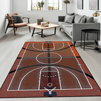 Basketball Court Area Rug | NBA Theme Sports Fan Floor Mat | Hardwood Design Carpet