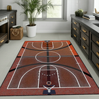 Basketball Court Area Rug | NBA Theme Sports Fan Floor Mat | Hardwood Design Carpet