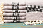 Boho Turkish Towel – Black & Beige Diamond Pattern Cotton Towel, Personalized Gift for Her, Spa or Bridesmaid Gift, Handmade Home Decor Accent