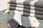 Black & White Turkish Towel – Handmade Cotton Towel with Boho Chevron Design, Personalized Gift for Her, Bridesmaid or Home Spa Towel