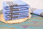 Blue Turkish Towel – Handmade Cotton Bath & Spa Towel with Black Diamond Design, Personalized Gift for Her, Bridesmaid Gift, Luxury Home Decor Accent