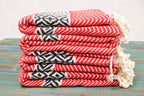Red Boho Turkish Towel – Handmade Cotton Bath & Beach Towel, Black Diamond Pattern, Personalized Gift for Her, Bridesmaid & Home Decor Towel