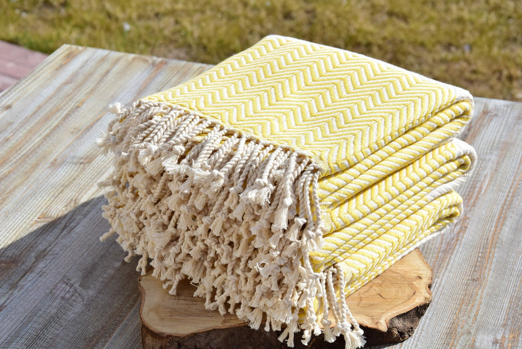 Yellow Turkish Towel – Handmade Cotton Chevron Towel, Lightweight Bath & Spa Towel, Personalized Gift for Her, Bridesmaid or Summer Home Decor