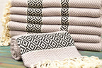 Boho Turkish Towel – Black & Beige Diamond Pattern Cotton Towel, Personalized Gift for Her, Spa or Bridesmaid Gift, Handmade Home Decor Accent