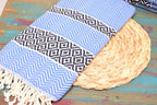 Blue Turkish Towel – Handmade Cotton Bath & Spa Towel with Black Diamond Design, Personalized Gift for Her, Bridesmaid Gift, Luxury Home Decor Accent