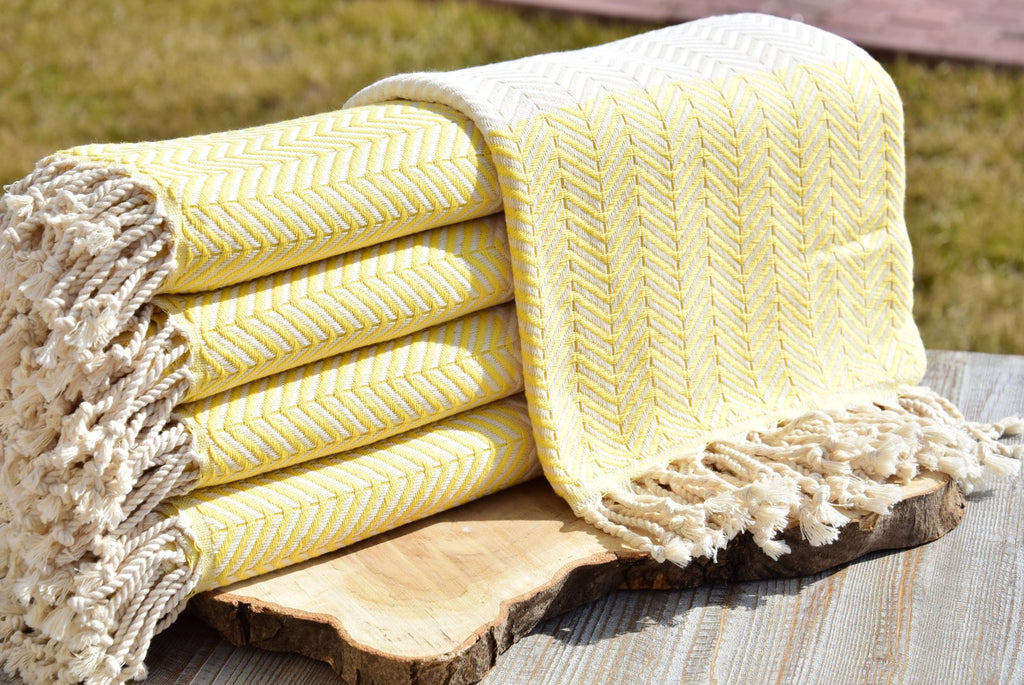 Yellow Turkish Towel – Handmade Cotton Chevron Towel, Lightweight Bath & Spa Towel, Personalized Gift for Her, Bridesmaid or Summer Home Decor