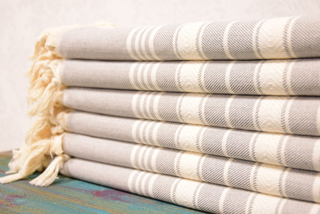 Gray Striped Turkish Towel – Handmade Cotton Bath & Spa Towel, Personalized Gift for Her, Bridesmaid Gift, Modern Home Decor Accent