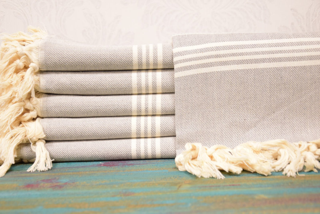 Gray Striped Turkish Towel – Handmade Cotton Bath & Spa Towel, Personalized Gift for Her, Bridesmaid Gift, Modern Home Decor Accent