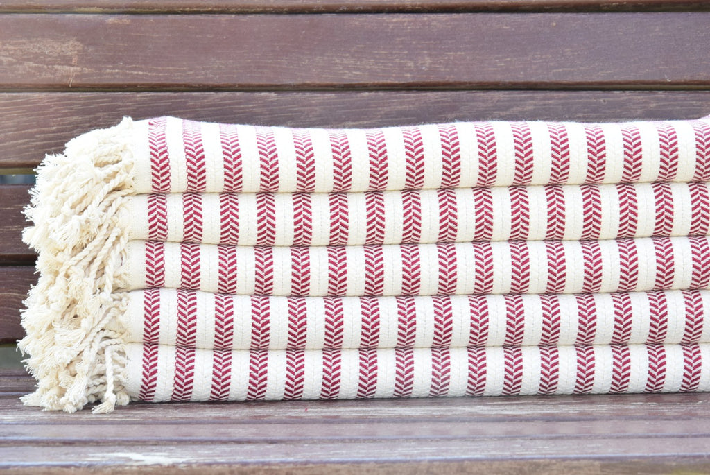 Red Striped Turkish Towel – 100% Cotton Hammam Towel, Soft Spa & Bath Towel, Personalized Bridesmaid Gift, Bachelorette Party Favor, Home Decor
