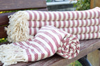 Red Striped Turkish Towel – 100% Cotton Hammam Towel, Soft Spa & Bath Towel, Personalized Bridesmaid Gift, Bachelorette Party Favor, Home Decor