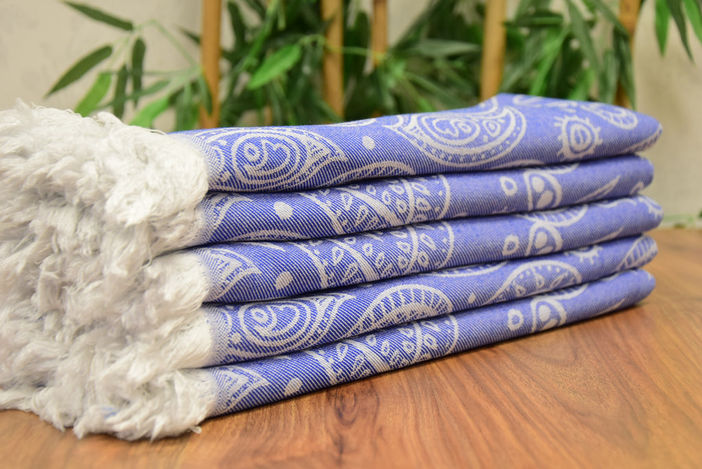 Blue Paisley Turkish Towel – Soft Cotton Peshtemal, Lightweight Spa & Travel Towel, Personalized Gift for Her”