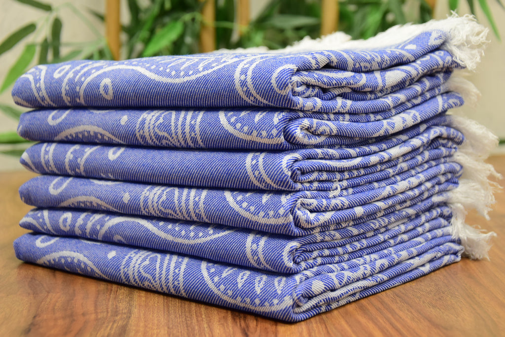 Blue Paisley Turkish Towel – Soft Cotton Peshtemal, Lightweight Spa & Travel Towel, Personalized Gift for Her”