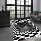 3D Illusion Rug – Black and White Checkered Tunnel Carpet, Optical Illusion Floor Mat for Living Room & Modern Home Decor