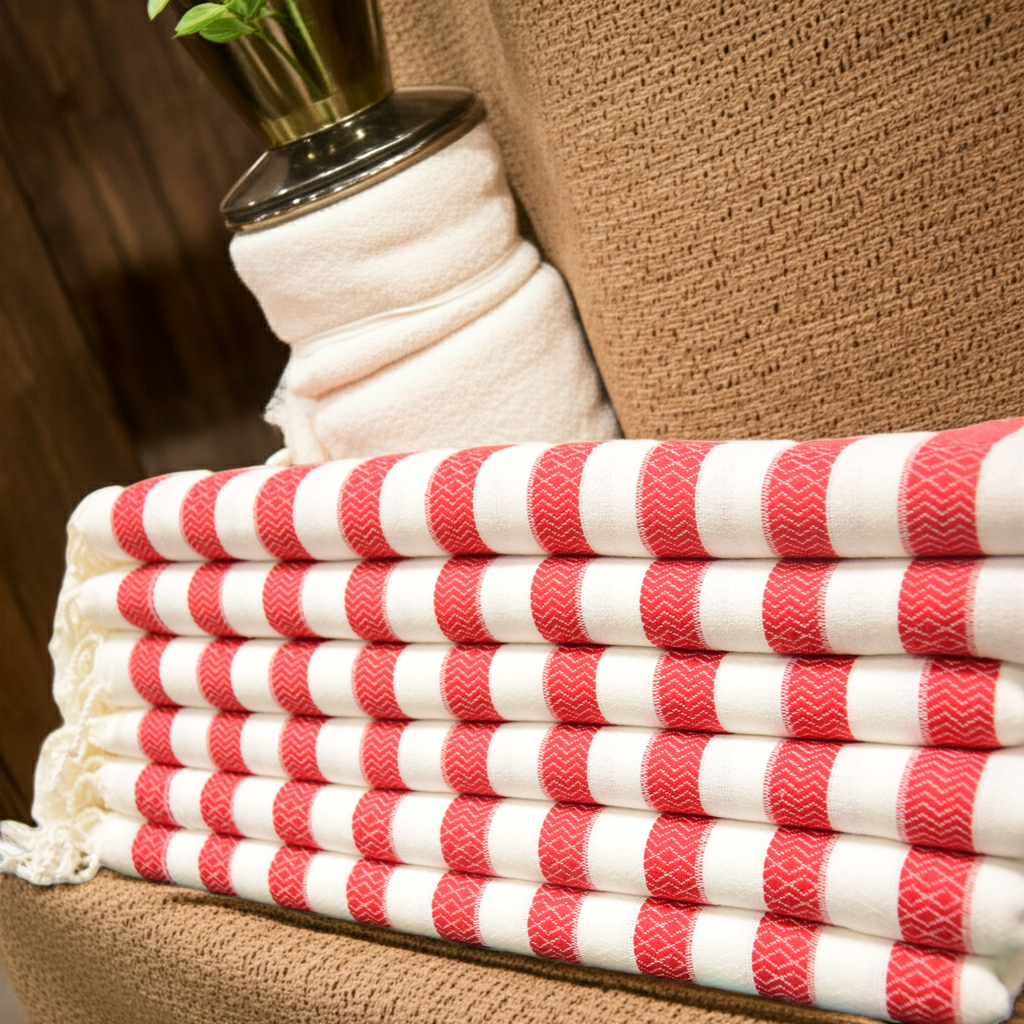 Red Striped Turkish Towel – Handmade Cotton Bath & Beach Towel, Personalized Gift for Her, Spa or Bridesmaid Gift, Christmas Home Decor