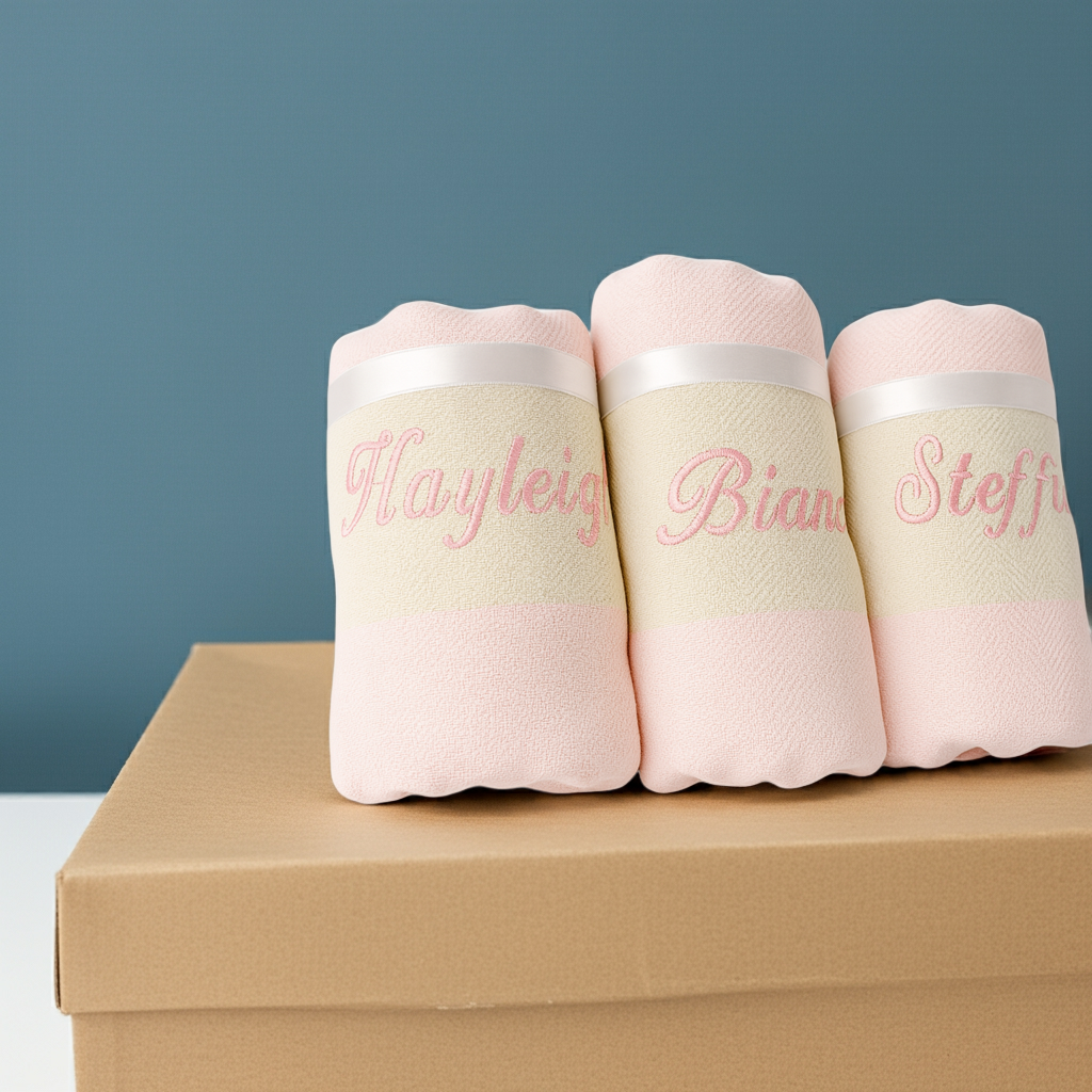 Personalized Turkish Towel – Bridesmaid Gift, Christmas Gift, Bachelorette Party Favor, Custom Name Spa Towel