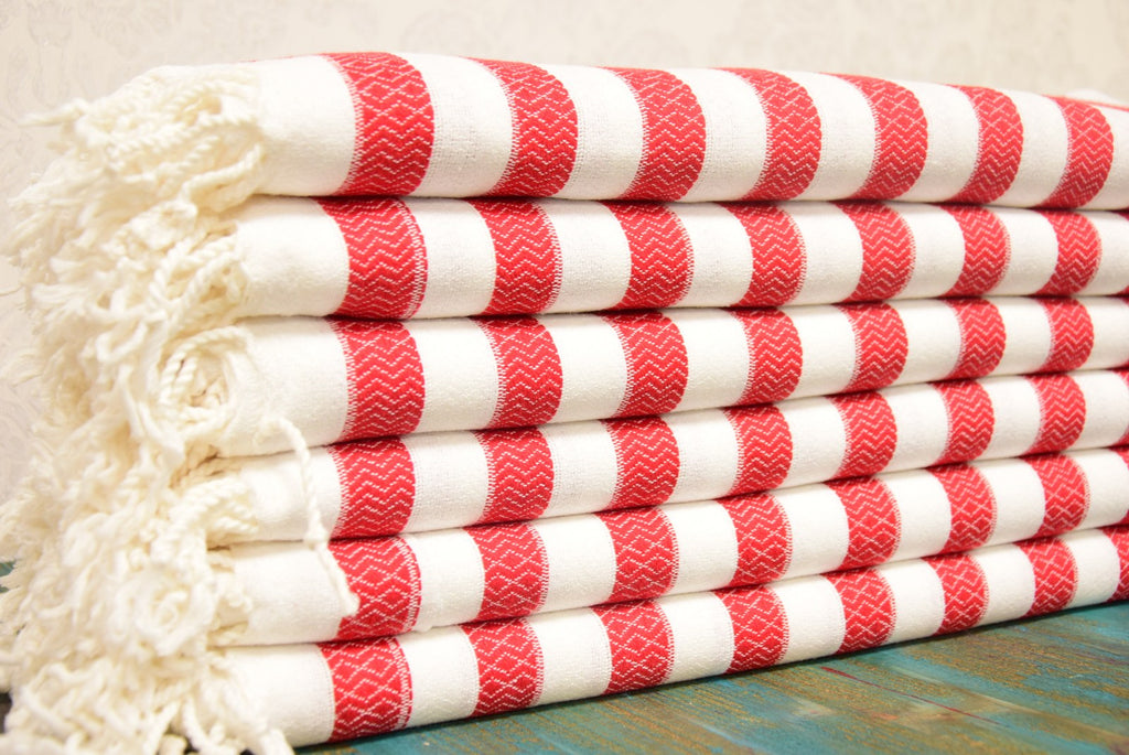 Red Striped Turkish Towel – Handmade Cotton Bath & Beach Towel, Personalized Gift for Her, Spa or Bridesmaid Gift, Christmas Home Decor