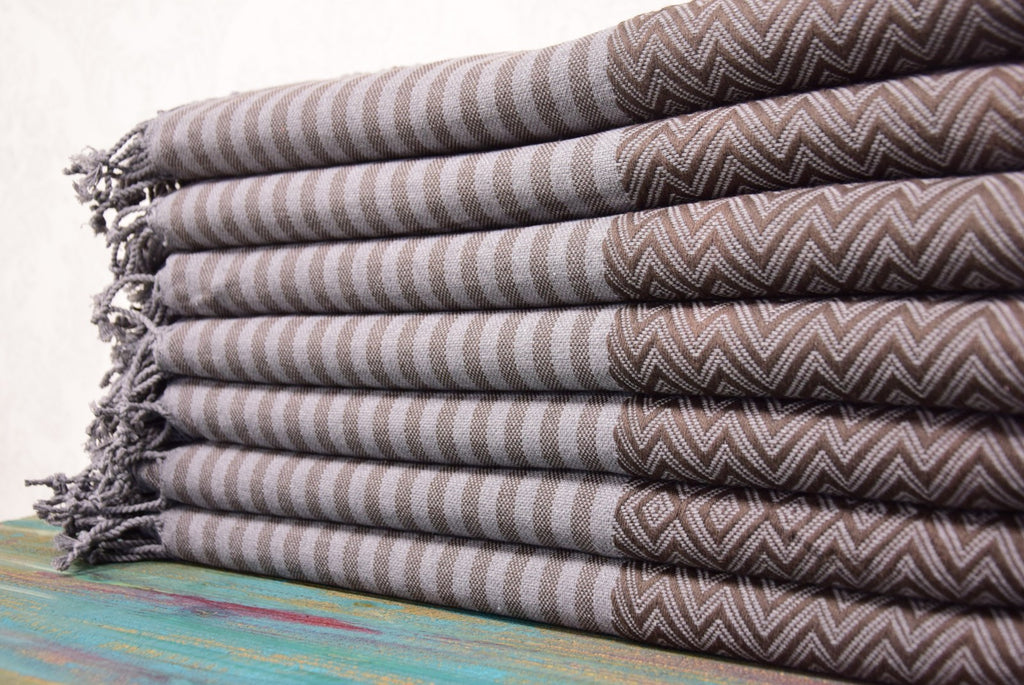 Brown Chevron Turkish Towel – Personalized Embroidered Gift, Bridesmaid Spa Favor, Handmade Cotton Bath & Beach Towel, Custom Name Gift for Her