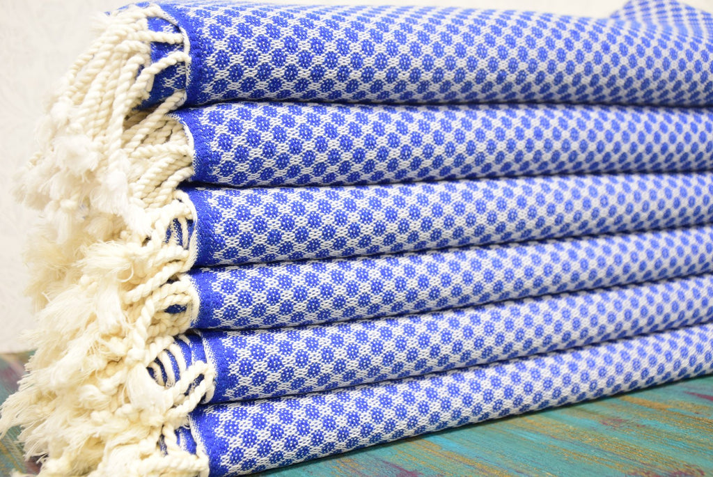 Royal Blue Honeycomb Turkish Towel – Personalized Embroidered Gift, Bridesmaid Spa Favor, Custom Cotton Bath & Beach Towel, Handmade Gift for Her