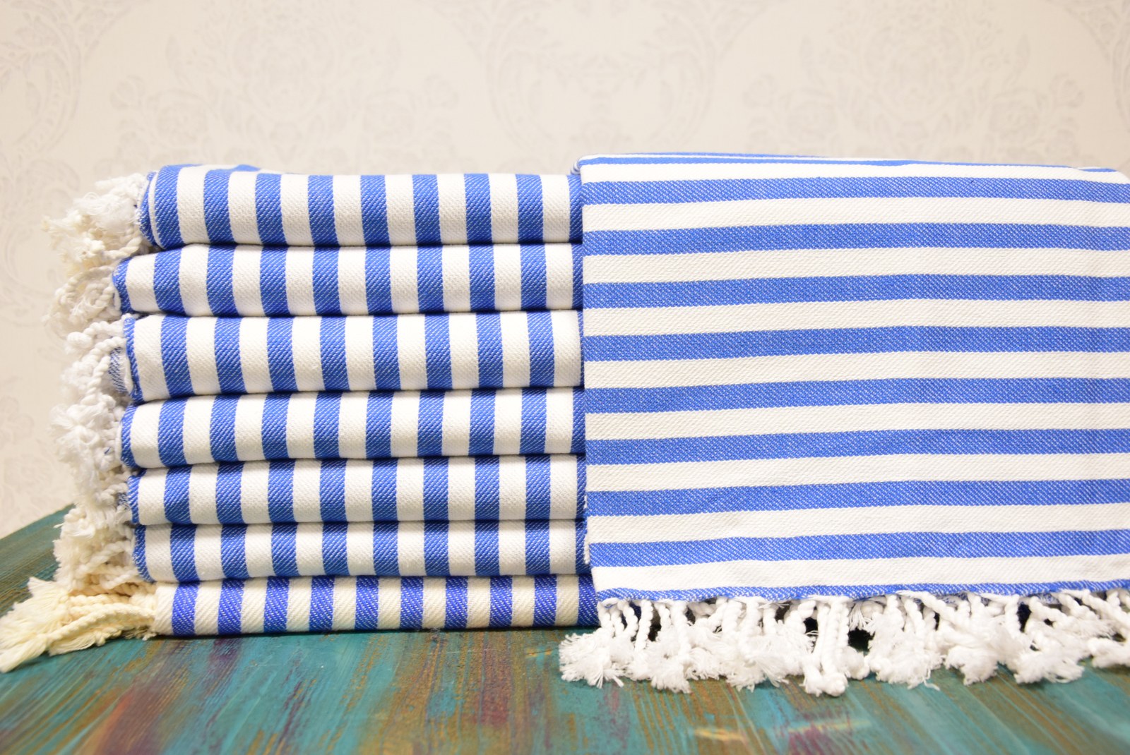 Classic Blue Striped Turkish Towel – Personalized Embroidered Gift for Her, Bridesmaid or Bachelorette Party Favor, Handmade Cotton Bath & Spa Towel