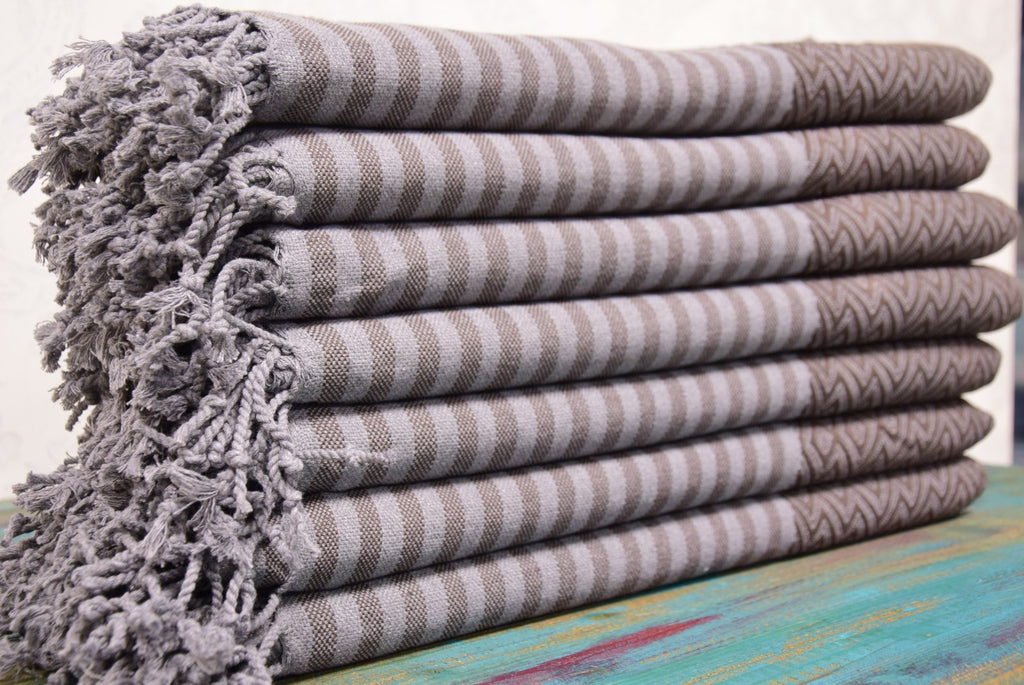 Brown Chevron Turkish Towel – Personalized Embroidered Gift, Bridesmaid Spa Favor, Handmade Cotton Bath & Beach Towel, Custom Name Gift for Her