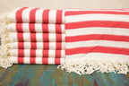 Red Striped Turkish Towel – Handmade Cotton Bath & Beach Towel, Personalized Gift for Her, Spa or Bridesmaid Gift, Christmas Home Decor