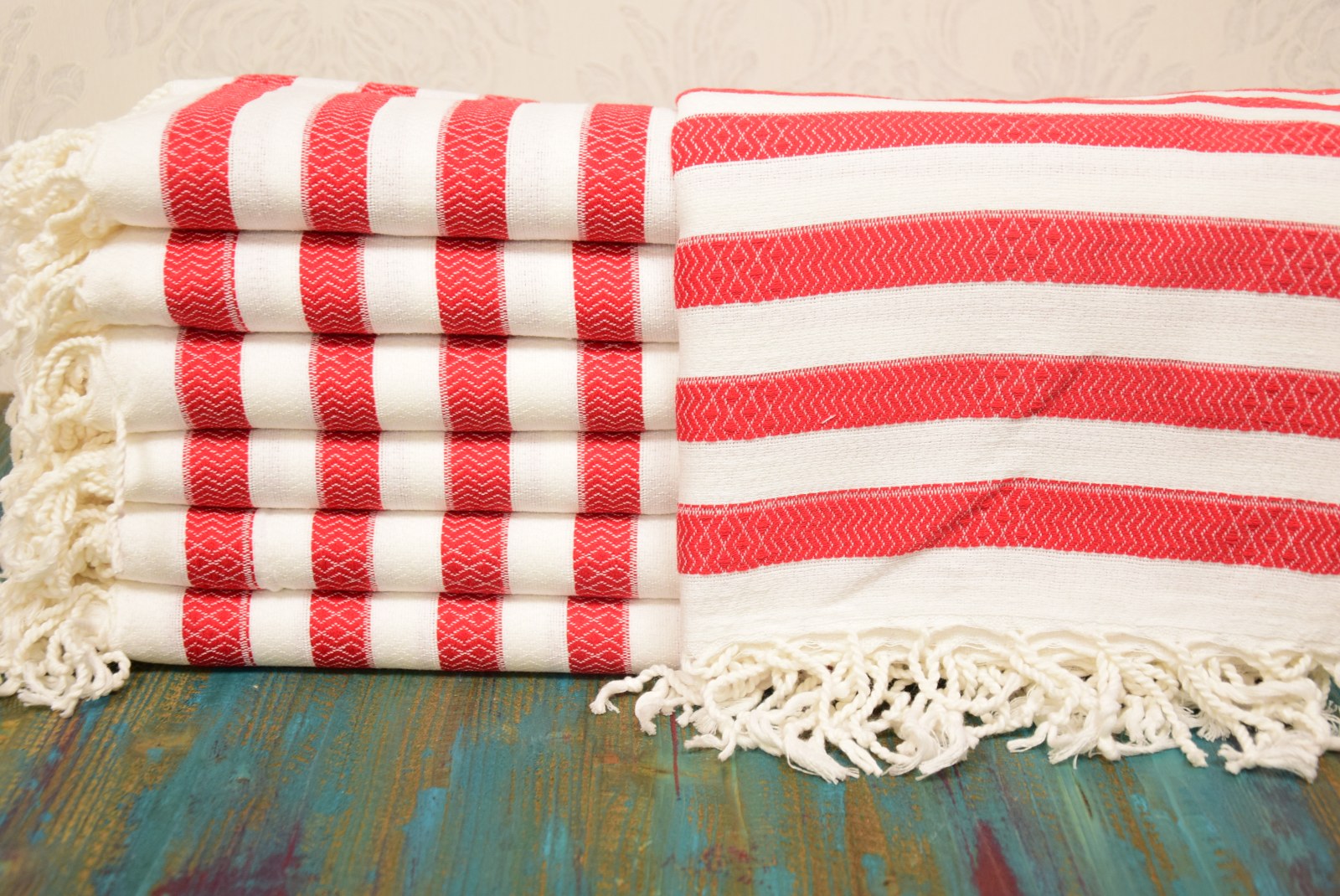 Red Striped Turkish Towel – Handmade Cotton Bath & Beach Towel, Personalized Gift for Her, Spa or Bridesmaid Gift, Christmas Home Decor