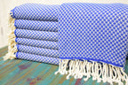 Royal Blue Honeycomb Turkish Towel – Personalized Embroidered Gift, Bridesmaid Spa Favor, Custom Cotton Bath & Beach Towel, Handmade Gift for Her