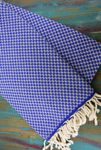 Royal Blue Honeycomb Turkish Towel – Personalized Embroidered Gift, Bridesmaid Spa Favor, Custom Cotton Bath & Beach Towel, Handmade Gift for Her