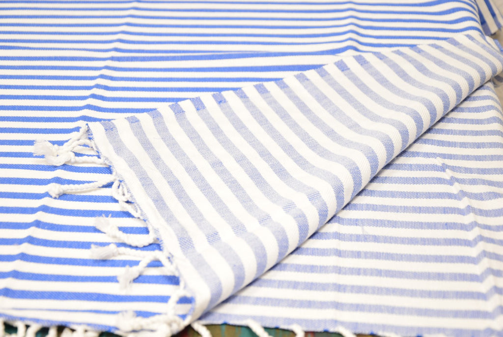 Classic Blue Striped Turkish Towel – Personalized Embroidered Gift for Her, Bridesmaid or Bachelorette Party Favor, Handmade Cotton Bath & Spa Towel
