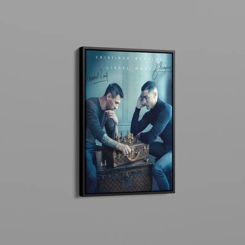 Ronaldo and Messi Chess Match Canvas Wall Art | Football Legends Poster Print