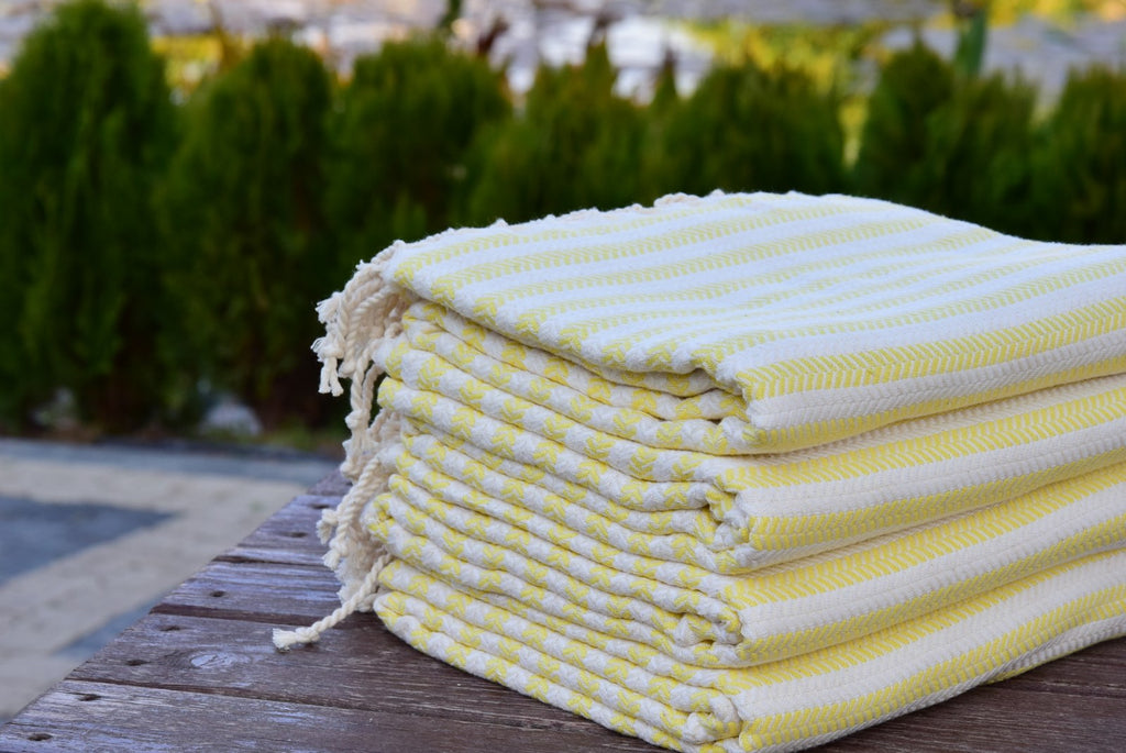 Yellow Striped Turkish Towel – 100% Cotton Hammam Towel, Lightweight Spa & Bath Towel, Personalized Bridesmaid Gift, Bachelorette Party Favor, Summer Home Decor
