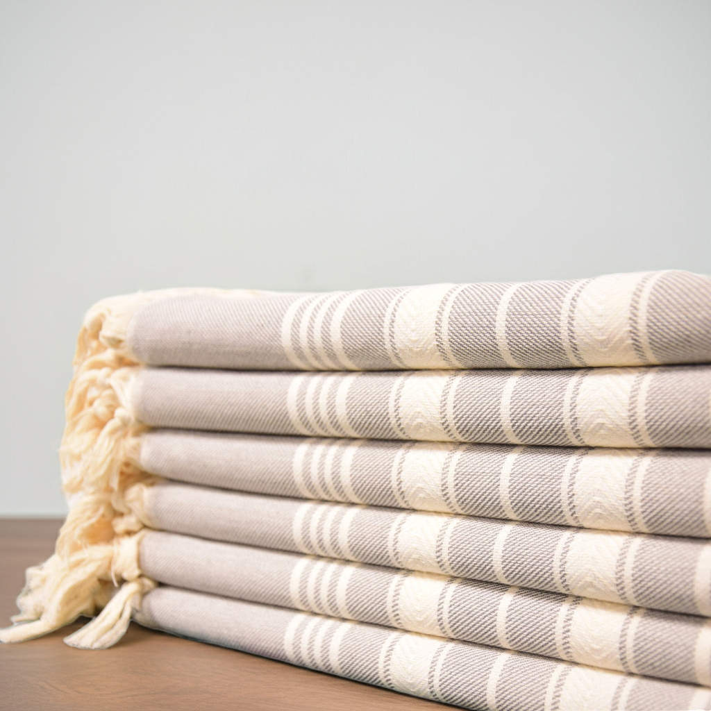 Gray Striped Turkish Towel – Handmade Cotton Bath & Spa Towel, Personalized Gift for Her, Bridesmaid Gift, Modern Home Decor Accent