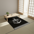Personalized Anchor Rug – Custom Boat Name Nautical Area Rug, Black and White Maritime Decor