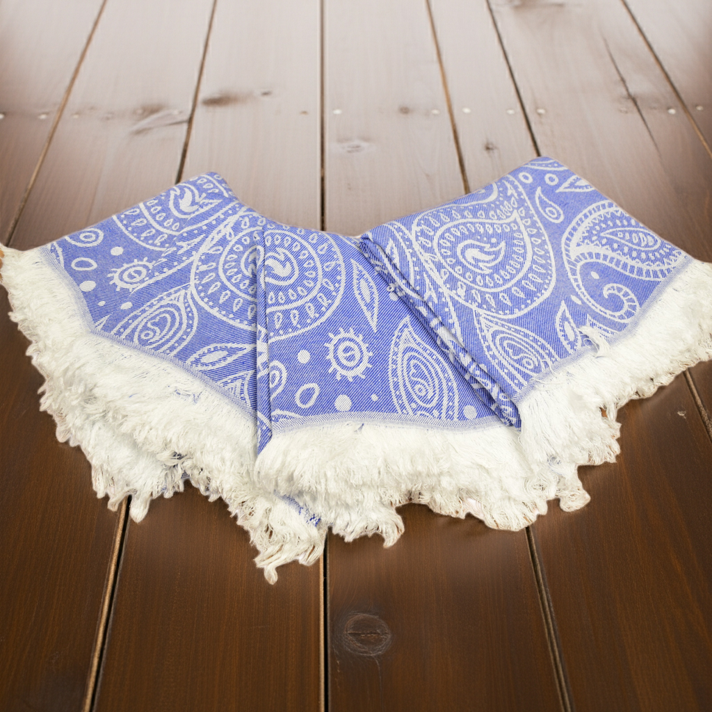 Blue Paisley Turkish Towel – Soft Cotton Peshtemal, Lightweight Spa & Travel Towel, Personalized Gift for Her”