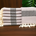 Boho Turkish Towel – Black & Beige Diamond Pattern Cotton Towel, Personalized Gift for Her, Spa or Bridesmaid Gift, Handmade Home Decor Accent