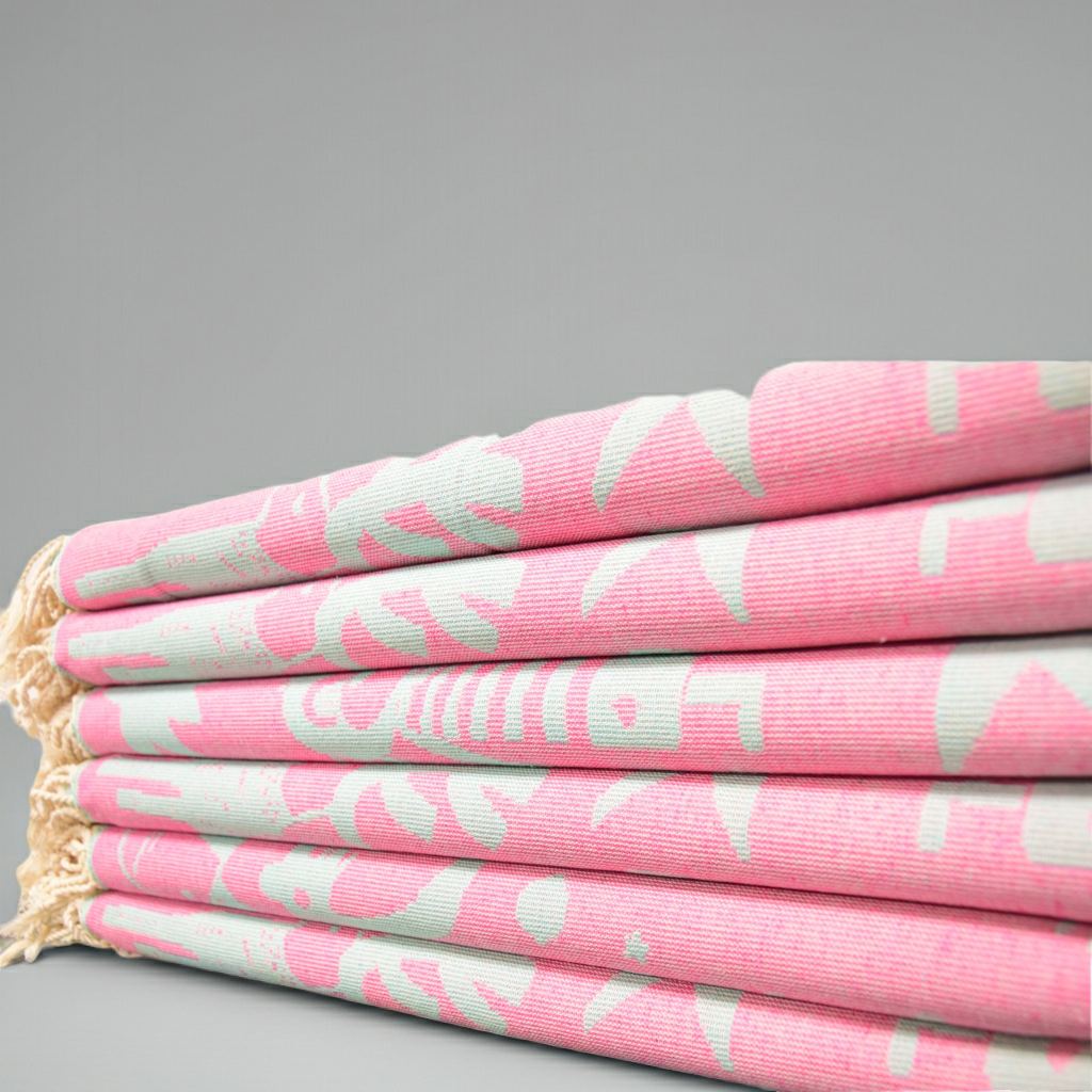 Pink Kids Turkish Towel – Cute Animal & Car Pattern, Personalized Gift for Children, Soft Cotton Bath or Beach Towel, Custom Embroidered Baby Gift