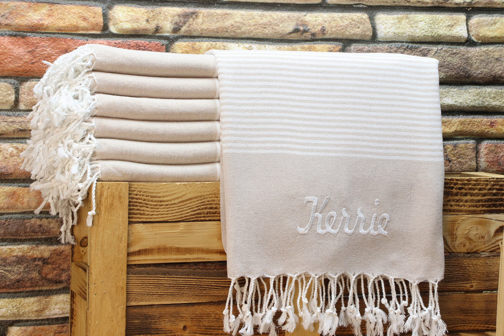Personalized Turkish Towel – Custom Name Embroidered Peshtemal